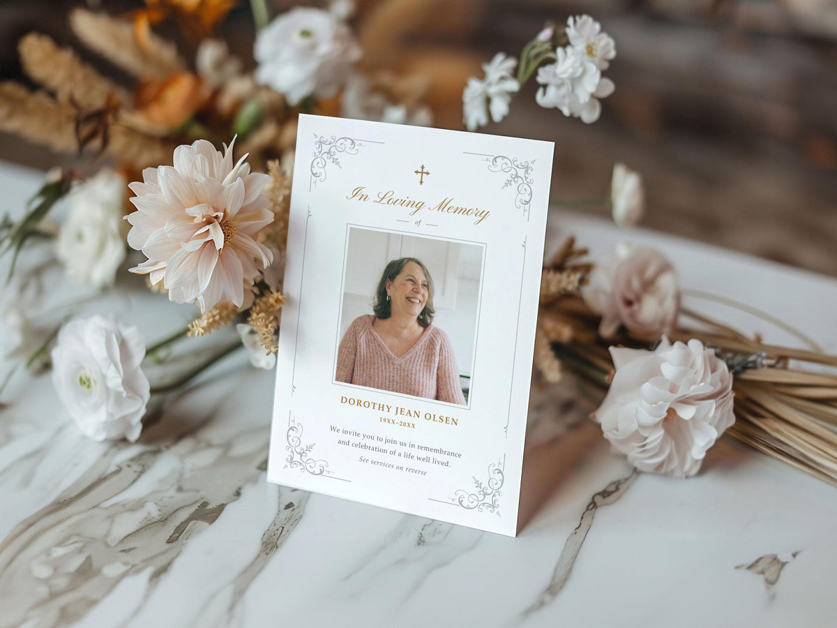 Ornate Frame Memorial Invitation | Canva Template (5x7 in)