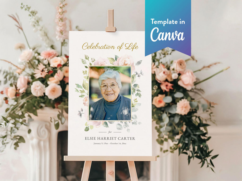Floral Rose Large Memorial Welcome Sign | Canva Template (4 Sizes)