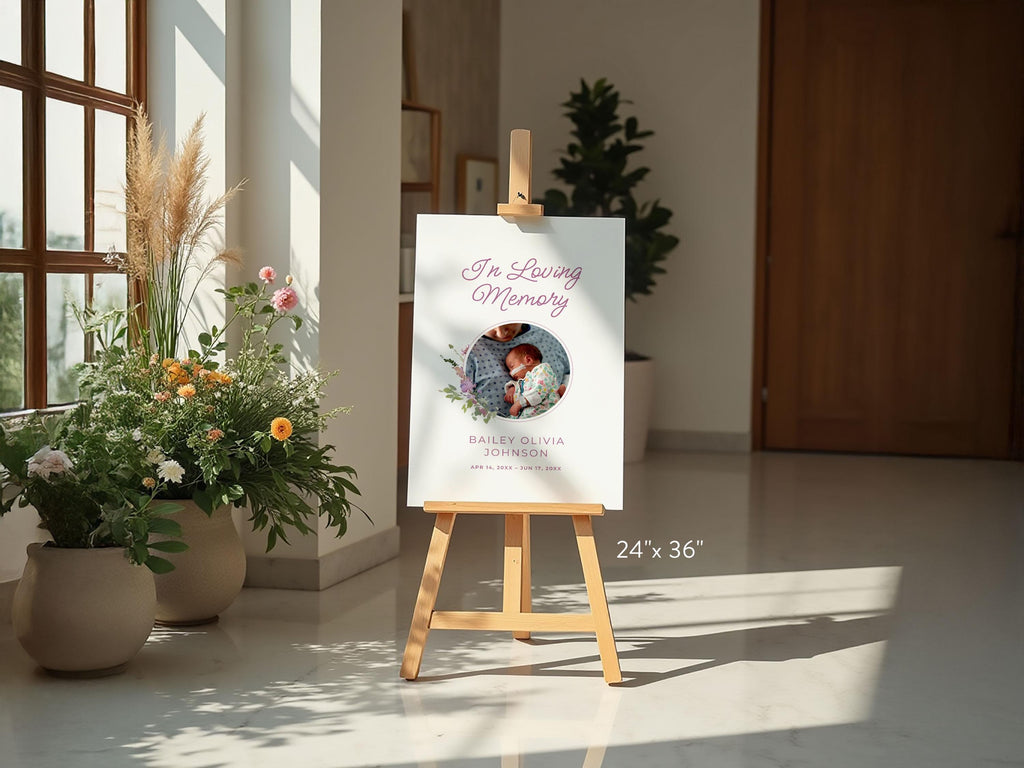 Infant Loss Pink Wildflower Large Memorial Welcome Sign | Canva Template (4 Sizes)