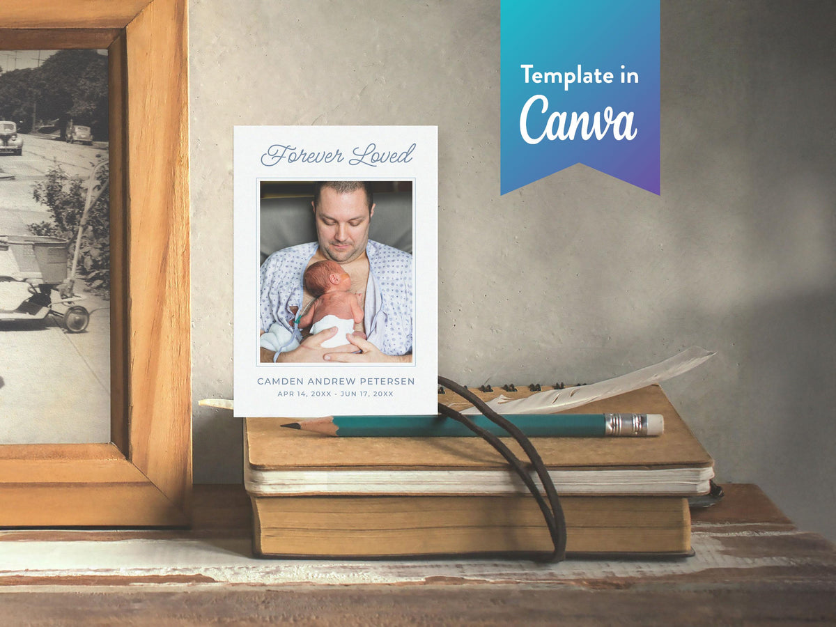 Infant Loss Blue Wildflower Prayer Card | Canva Template (3.5x5 in)