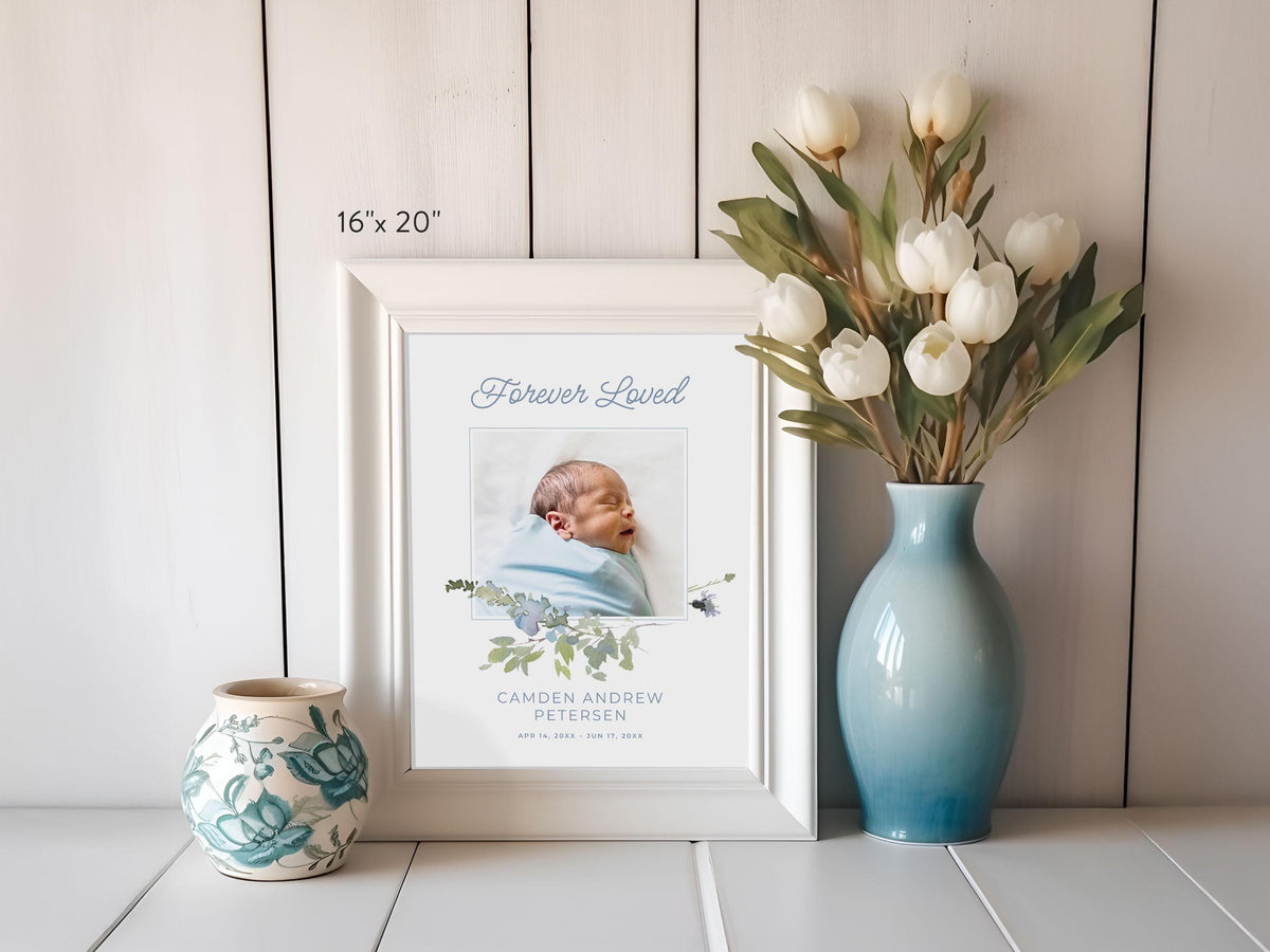 Infant Loss Blue Wildflower Large Memorial Welcome Sign | Canva Template (4 Sizes)