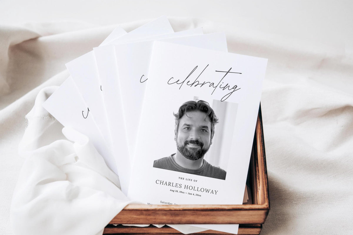 Modern Minimal Memorial Program | Canva Template (Folded 8.5x11 in, A4)