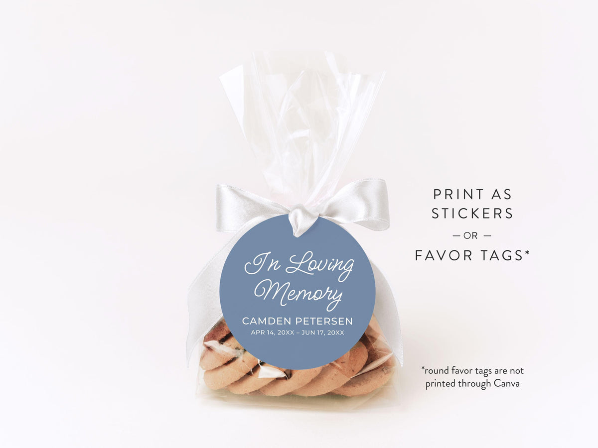 Infant Loss Blue Wildflower Round Favor Stickers | Canva Template (2x2, 3x3, 4x4 in)