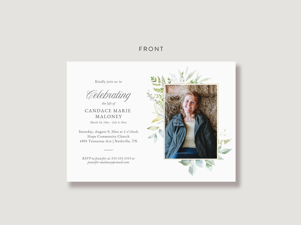 Lush Greenery Memorial Invitation | Canva Template (5x7 in)