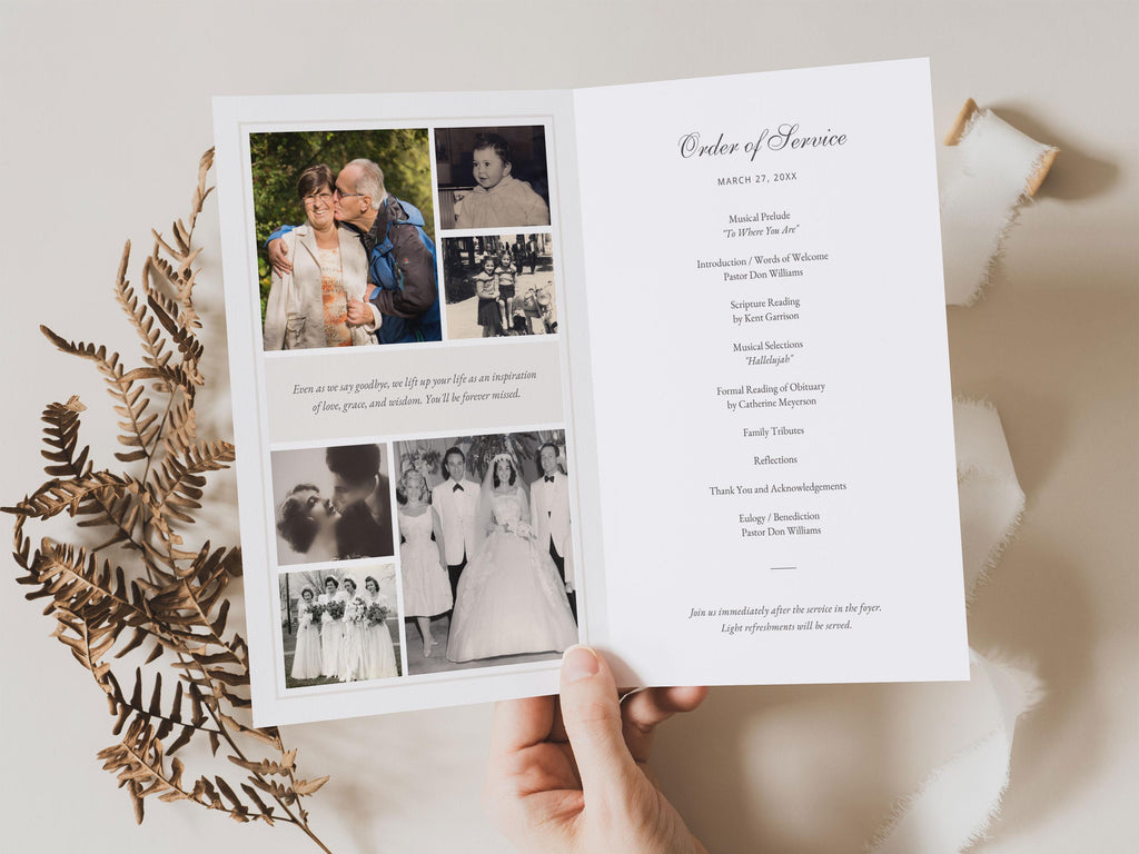 Simple Photo Collage Memorial Program | Canva Template (Folded 8.5x11 in, A4)