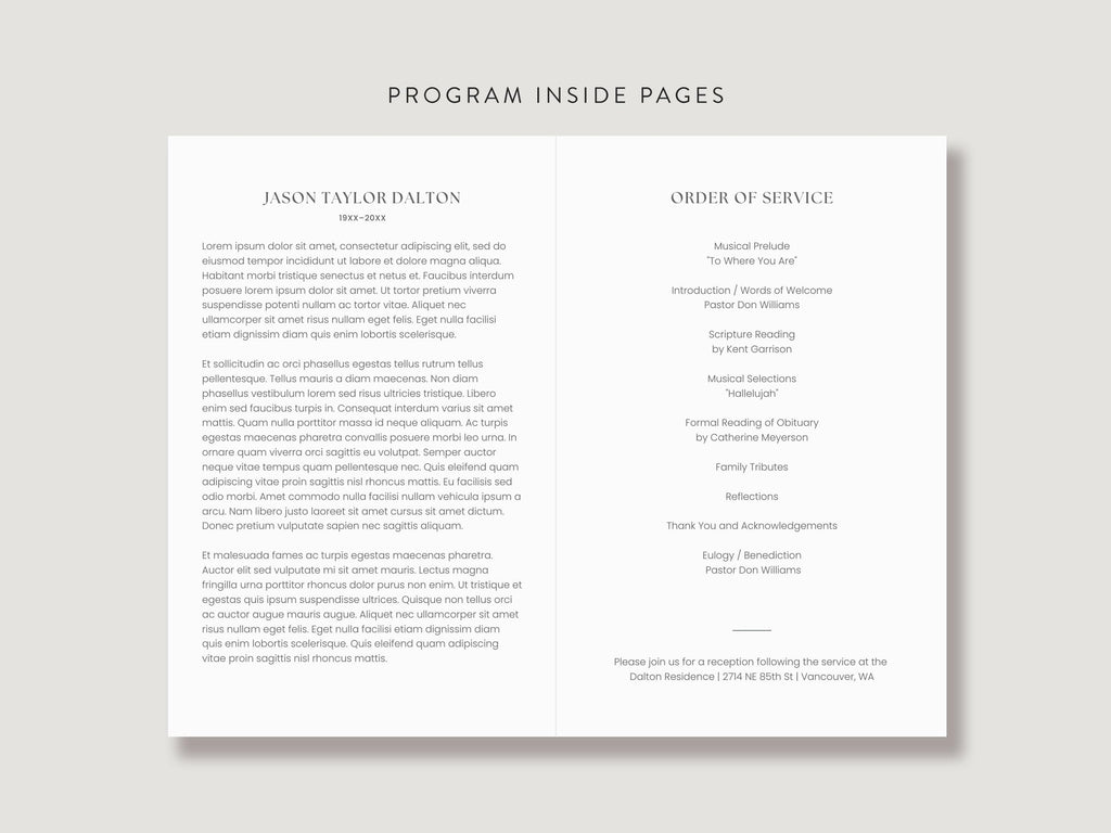 Mountain Sketch Memorial Program | Canva Template (Folded 8.5x11 in, A4)