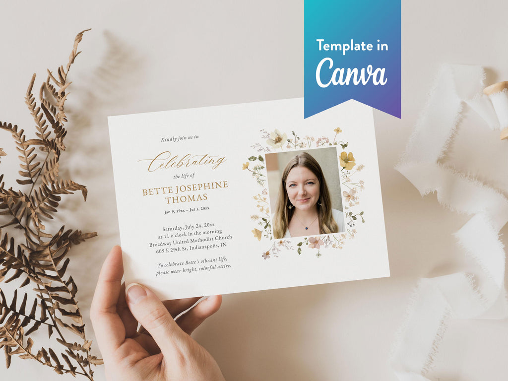 Flower Garden Memorial Invitation | Canva Template (7x5 in)