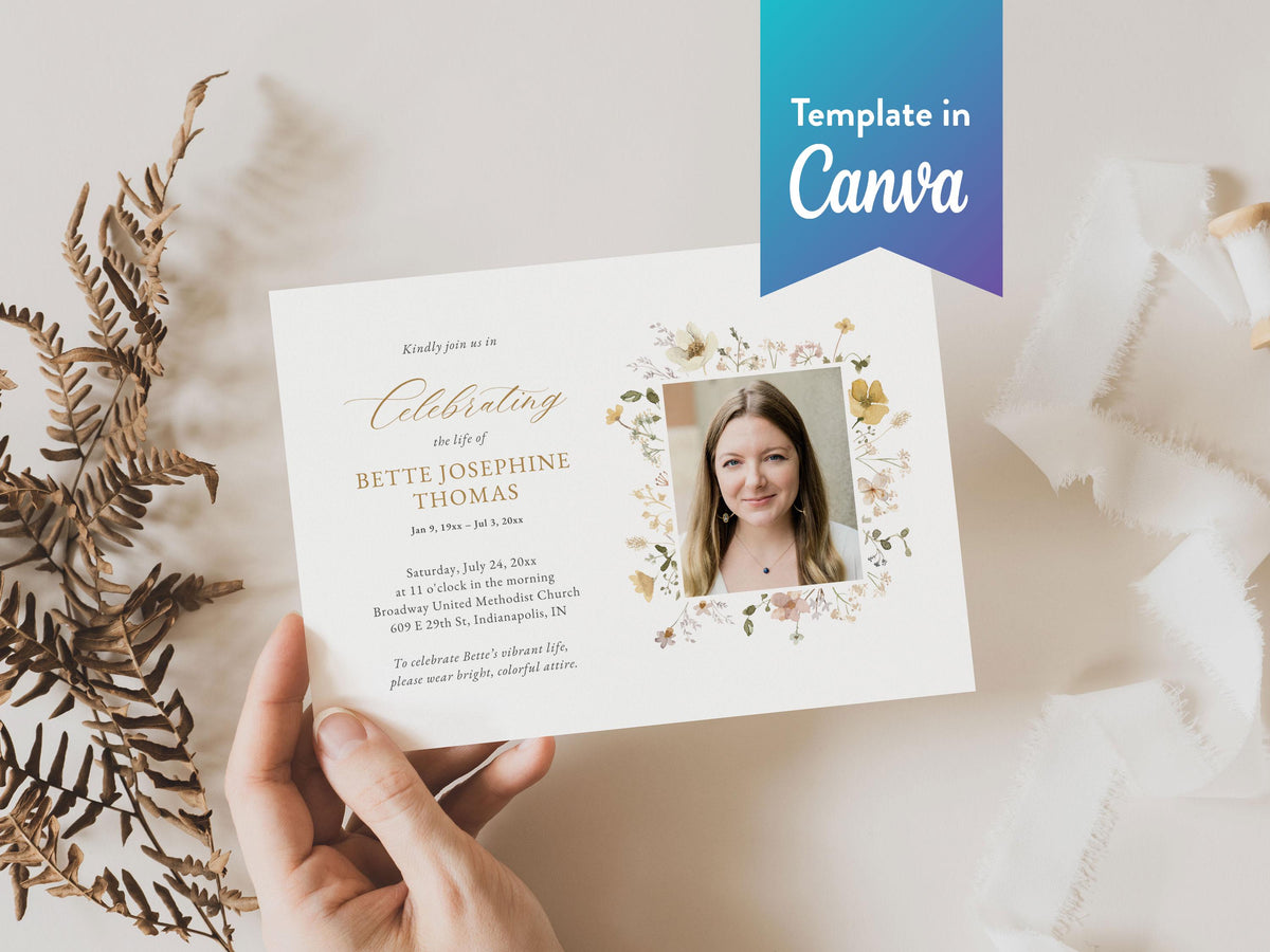 Flower Garden Memorial Invitation | Canva Template (7x5 in)