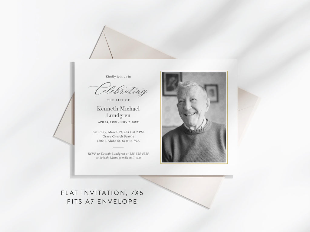 Classic Elegance Memorial Invitation | Canva Template (7x5 in)