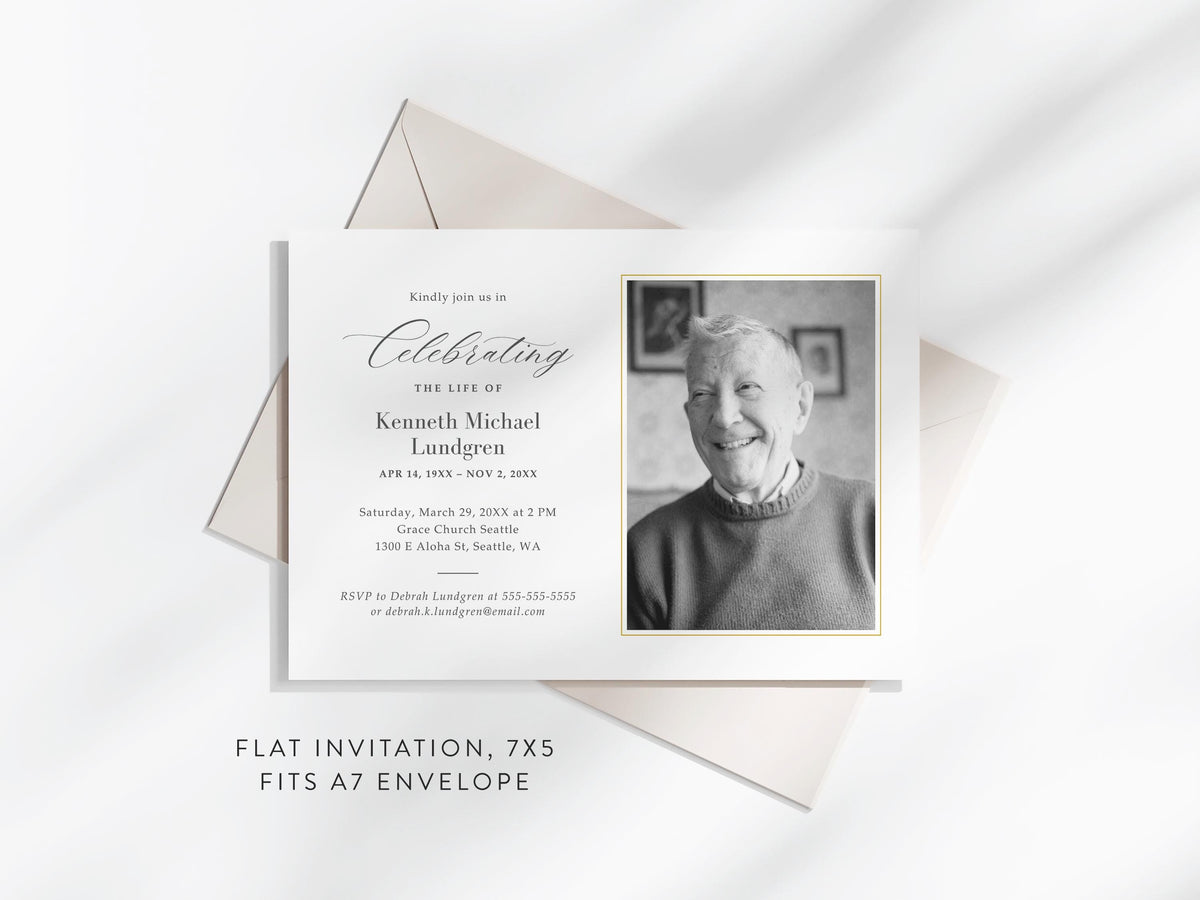 Classic Elegance Memorial Invitation | Canva Template (7x5 in)