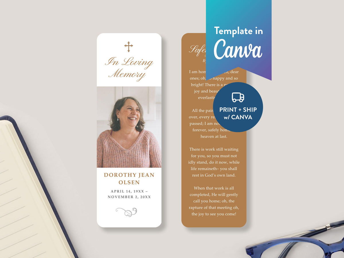 Ornate Frame Funeral Bookmark | Canva Template (2x6 in)