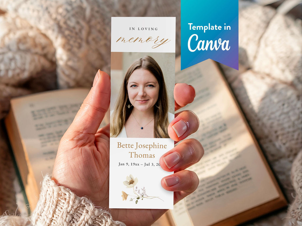 Flower Garden Funeral Bookmark | Canva Template (2x6 in)