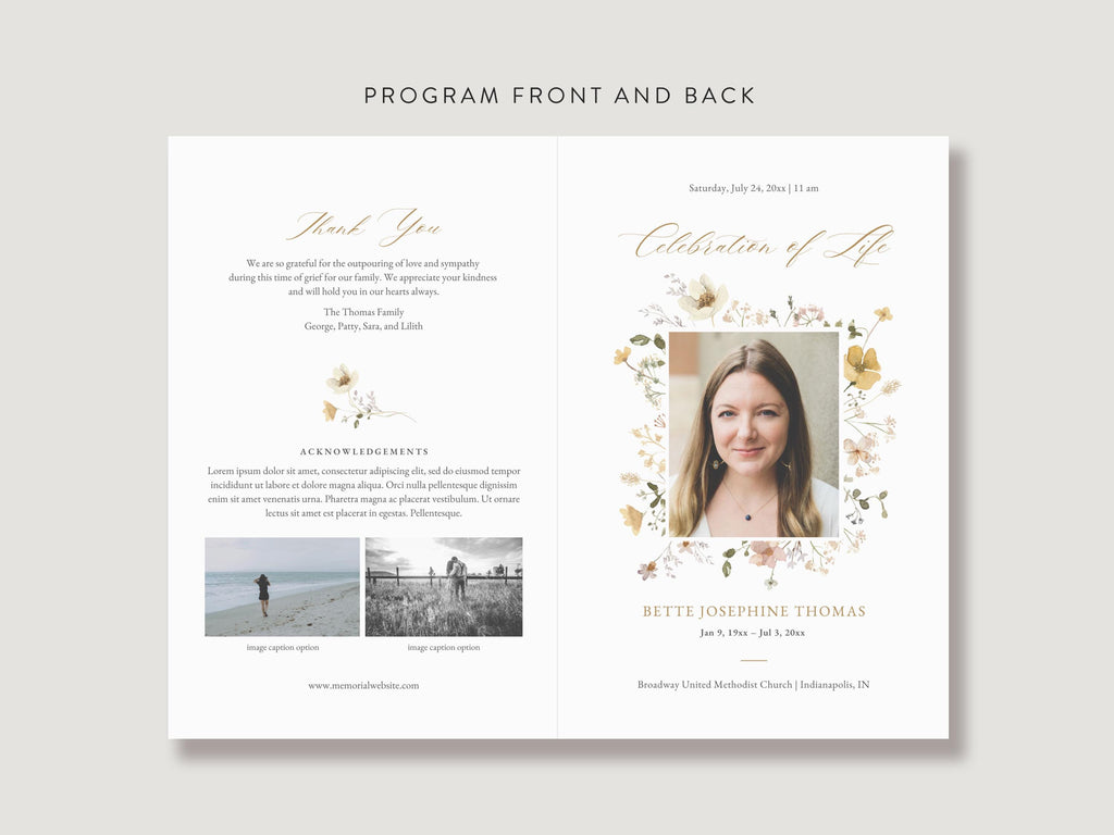 Flower Garden Memorial Program | Canva Template (Folded 8.5x11 in, A4)