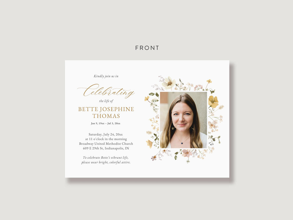Flower Garden Memorial Invitation | Canva Template (7x5 in)