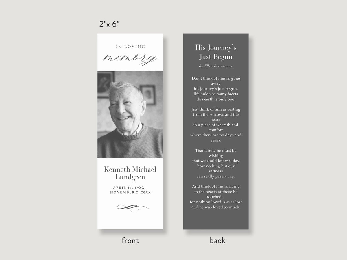 Classic Elegance Funeral Bookmark | Canva Template (2x6 in)