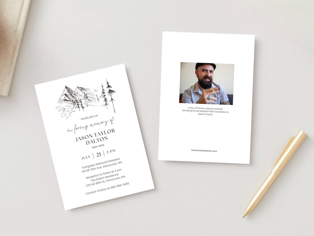 Mountain Sketch Memorial Invitation | Canva Template (5x7 in)