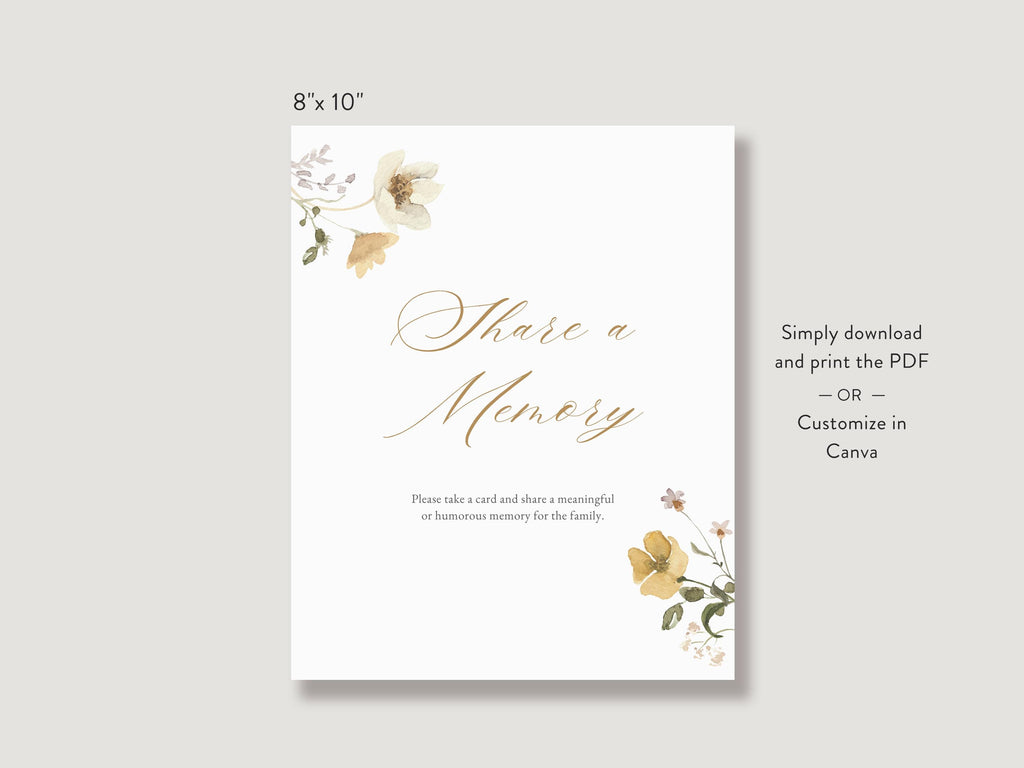 Flower Garden Share a Memory Sign and Card Set | Canva Template (8x10 in, 6x4 in)