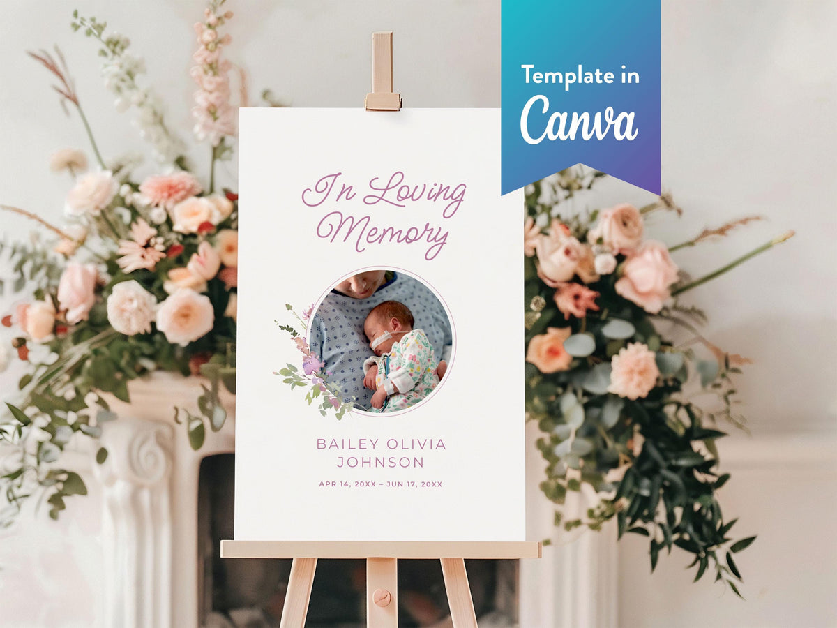 Infant Loss Pink Wildflower Large Memorial Welcome Sign | Canva Template (4 Sizes)