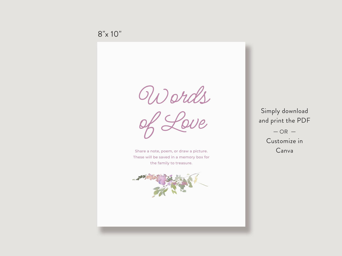 Pink Wildflower Share a Memory Sign and Card Set | Canva Template (8x10 in, 6x4 in)
