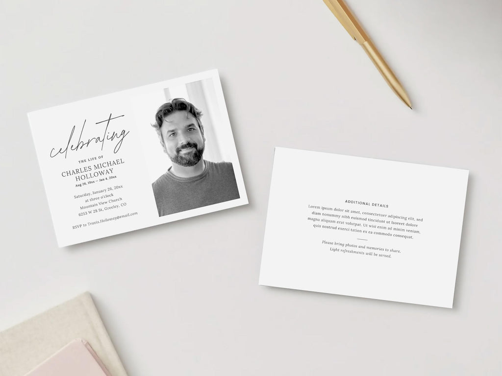Modern Minimal Memorial Invitation | Canva Template (7x5 in)