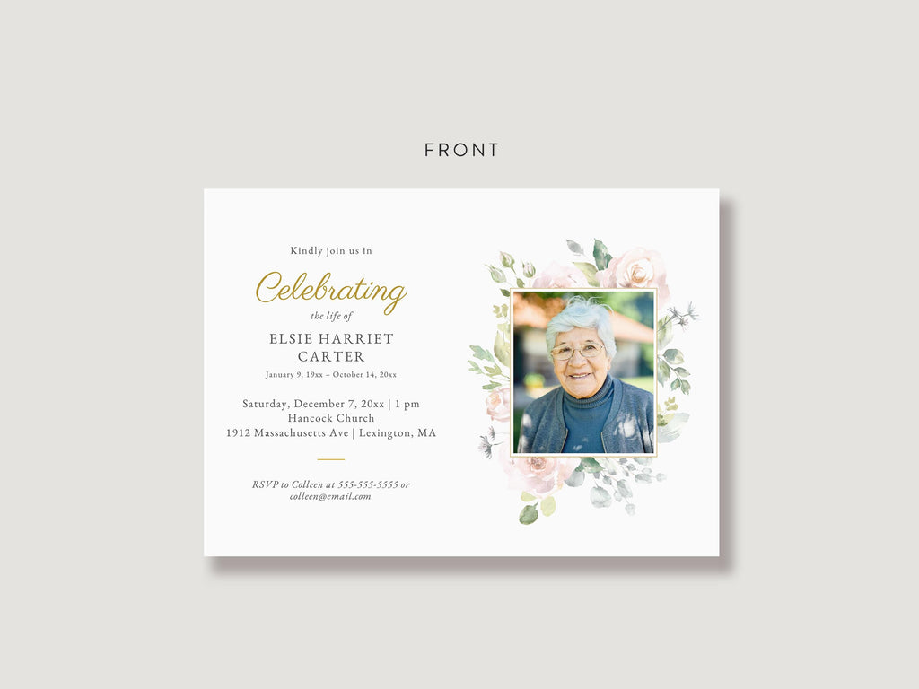 Floral Rose Memorial Invitation | Canva Template (7x5 in)
