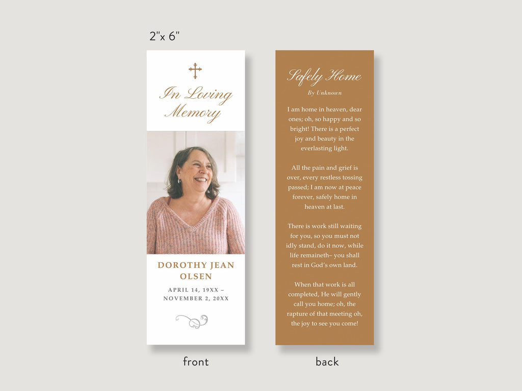 Ornate Frame Funeral Bookmark | Canva Template (2x6 in)