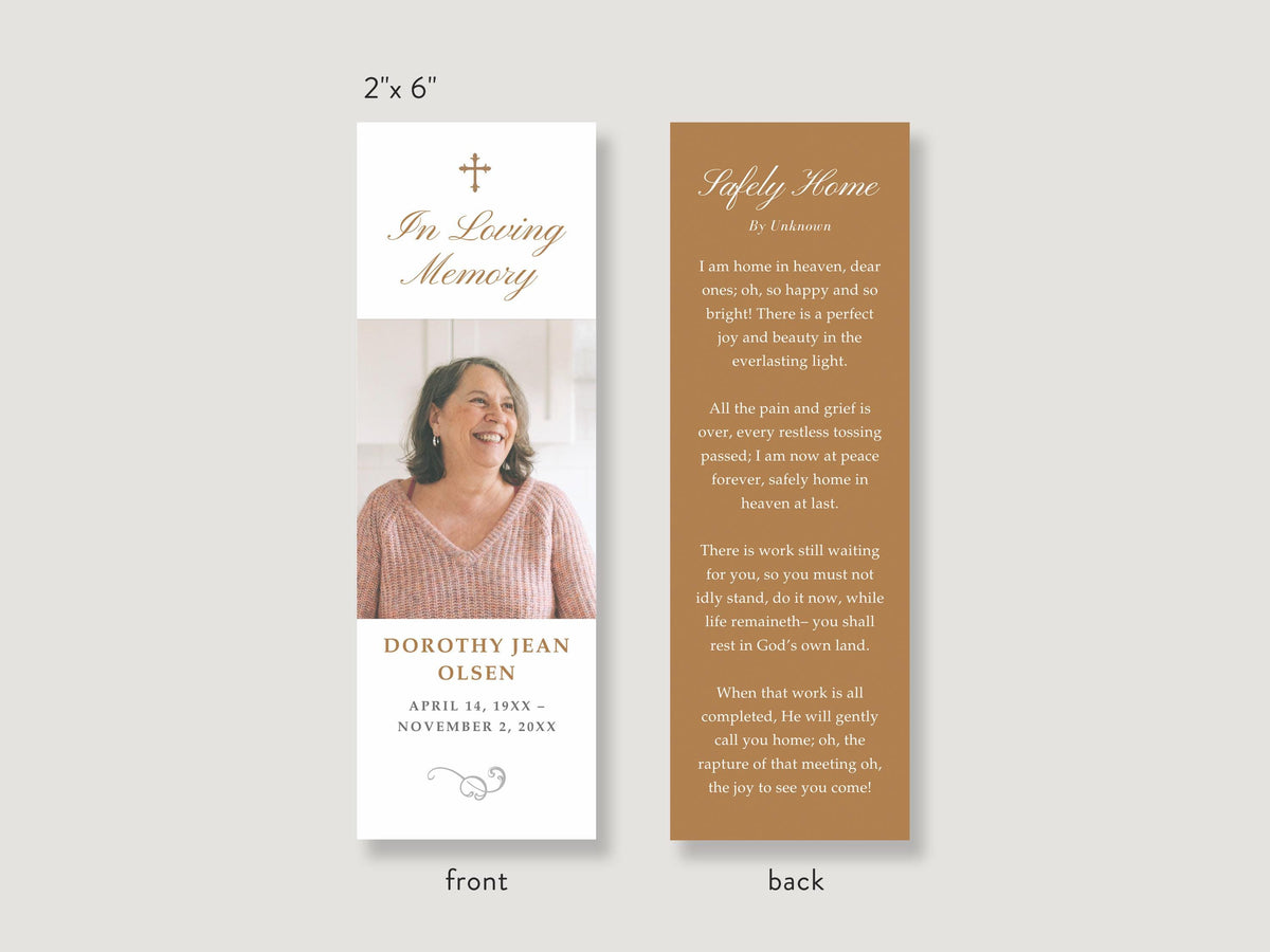 Ornate Frame Funeral Bookmark | Canva Template (2x6 in)