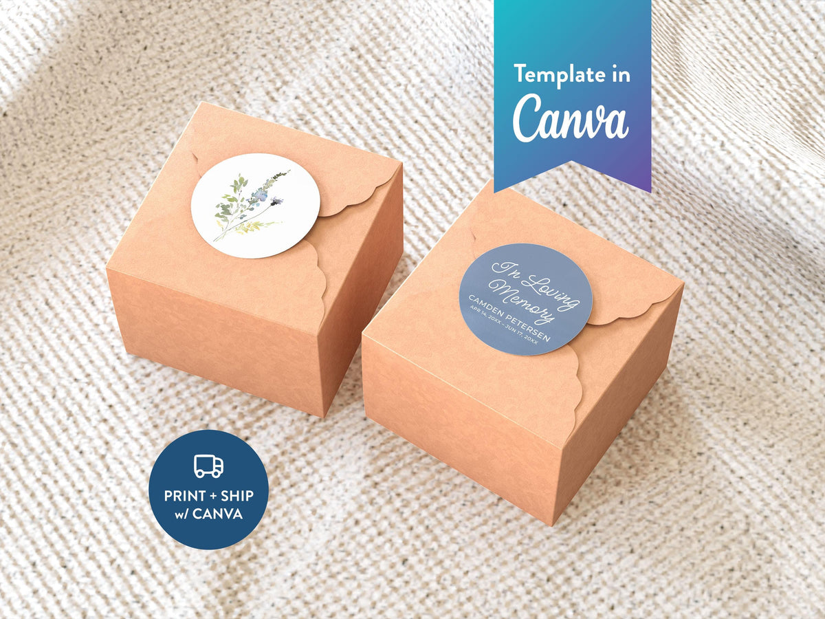 Infant Loss Blue Wildflower Round Favor Stickers | Canva Template (2x2, 3x3, 4x4 in)