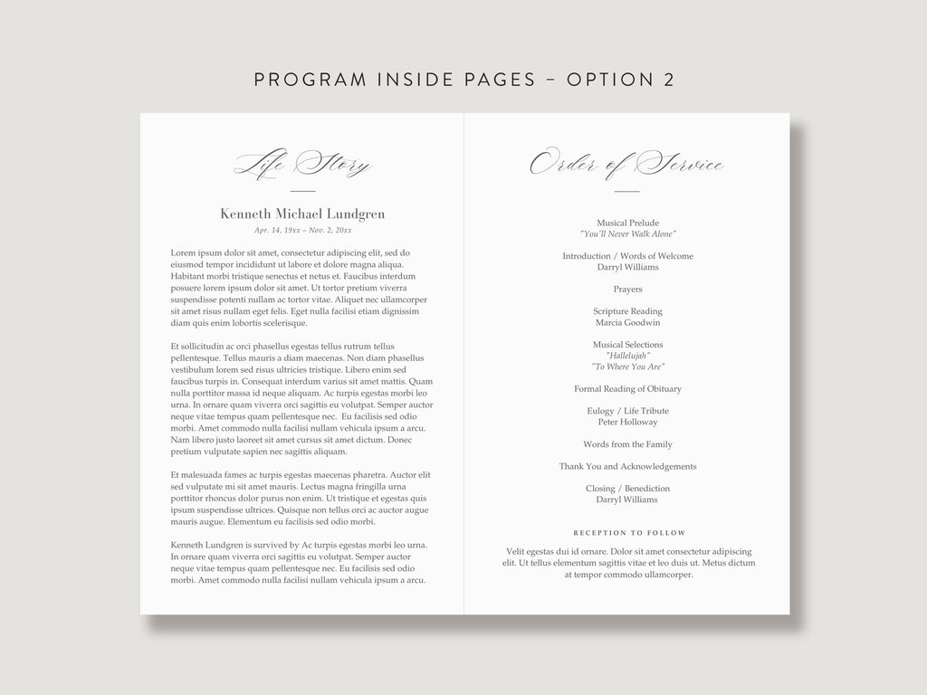 Classic Elegance Memorial Program | Canva Template (Folded 8.5x11 in, A4)