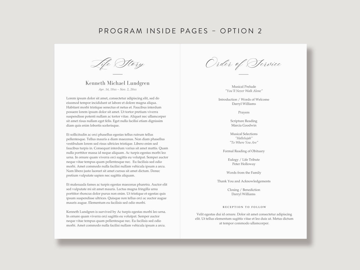 Classic Elegance Memorial Program | Canva Template (Folded 8.5x11 in, A4)