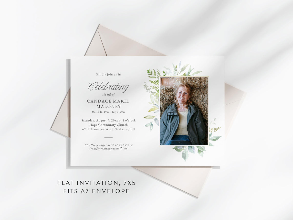 Lush Greenery Memorial Invitation | Canva Template (5x7 in)