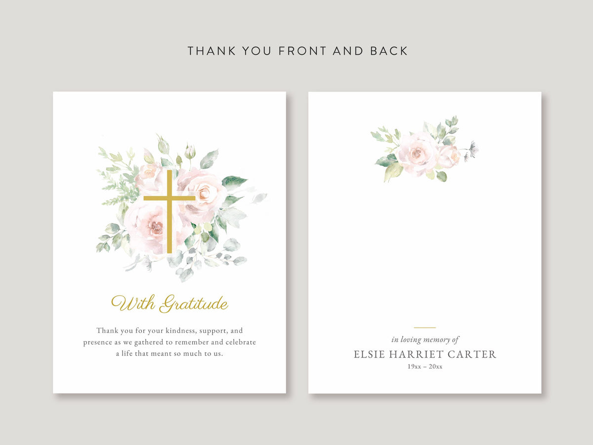 Floral Cross Memorial Thank You | Canva Template (Flat,4.25x5.5 in)