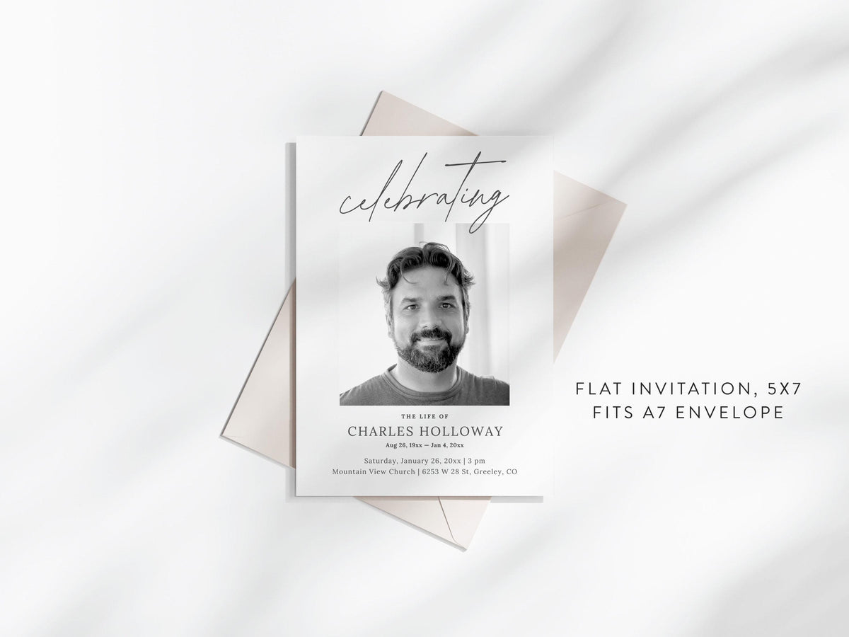 Modern Minimal Memorial Invitation | Canva Template (5x7 in)