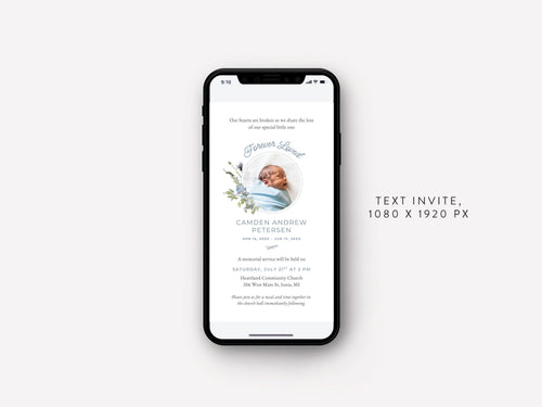 Blue Wildflower Infant Loss Memorial Text Invite | Canva Template (1080x1920 px)