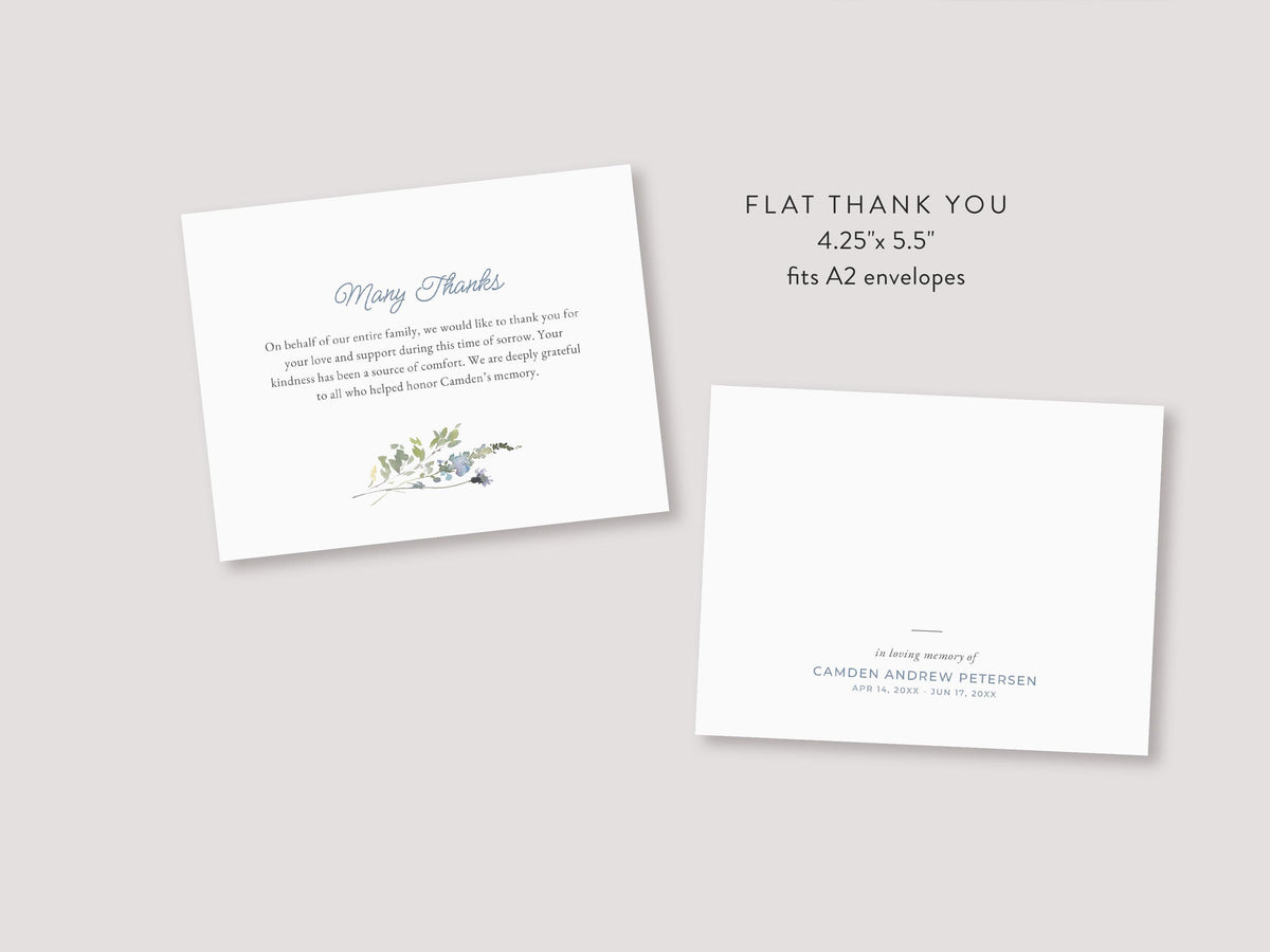 Blue Wildflower Memorial Thank You | Canva Template (Flat, 5.5x4.25 in)