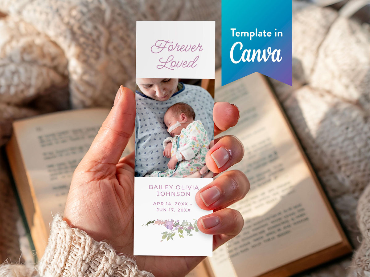 Infant Loss Pink Wildflower Funeral Bookmark | Canva Template (2x6 in)