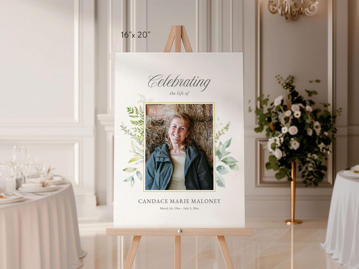 Greenery Cross Large Memorial Welcome Sign | Canva Template (4 Sizes)