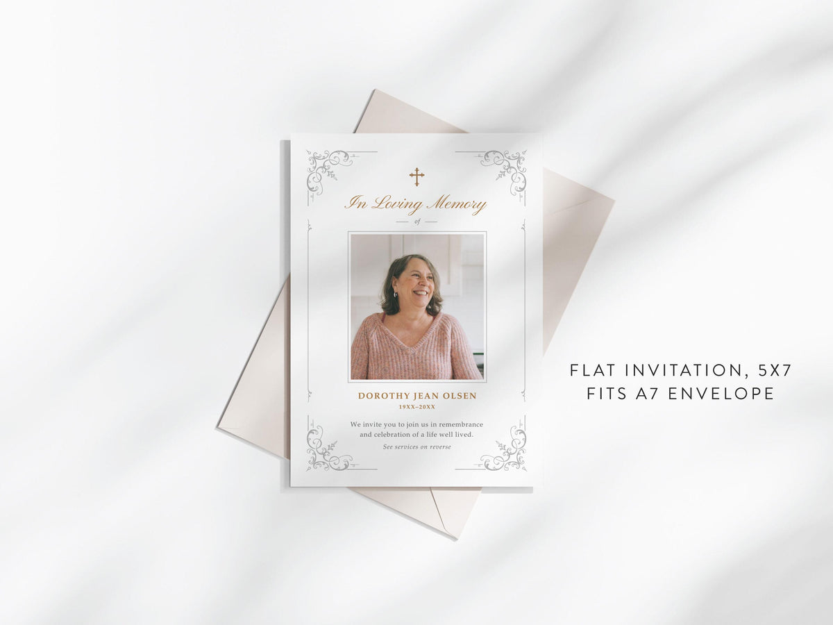 Ornate Frame Memorial Invitation | Canva Template (5x7 in)