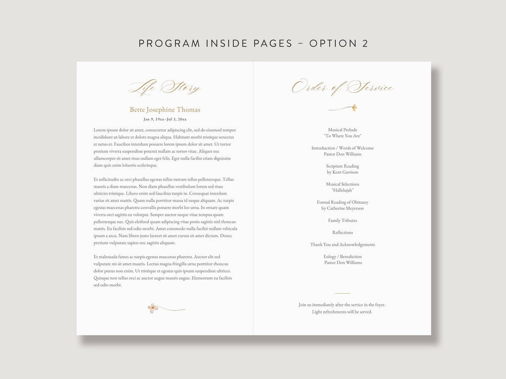 Flower Garden Memorial Program | Canva Template (Folded 8.5x11 in, A4)