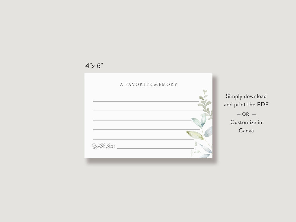 Greenery Share a Memory Sign and Card Set | Canva Template (8x10 in, 6x4 in)
