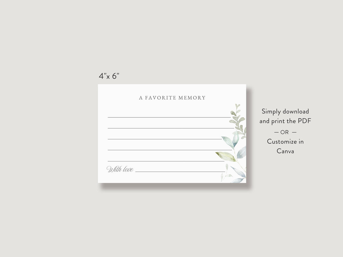 Greenery Share a Memory Sign and Card Set | Canva Template (8x10 in, 6x4 in)
