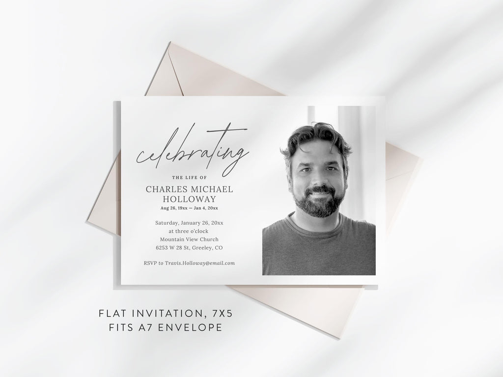 Modern Minimal Memorial Invitation | Canva Template (7x5 in)