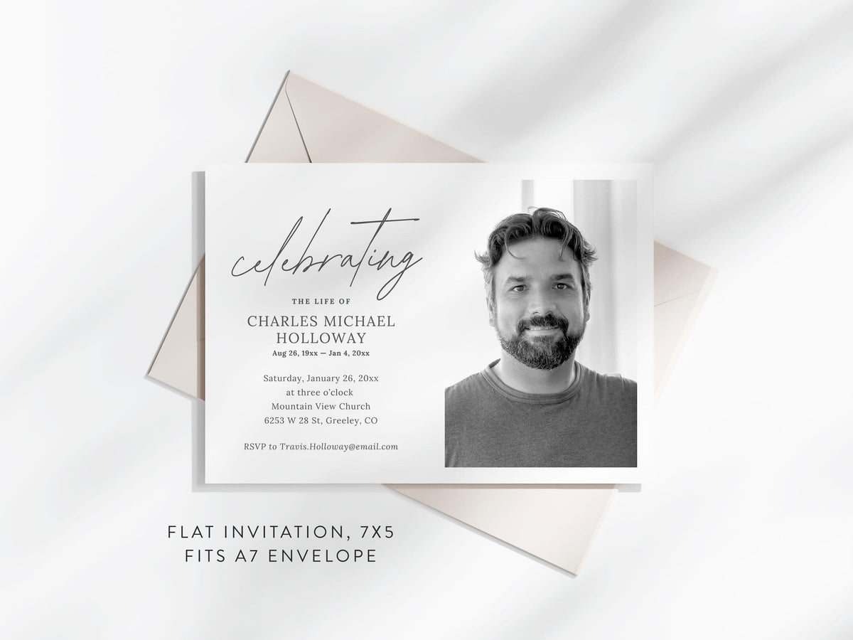 Modern Minimal Memorial Invitation | Canva Template (7x5 in)