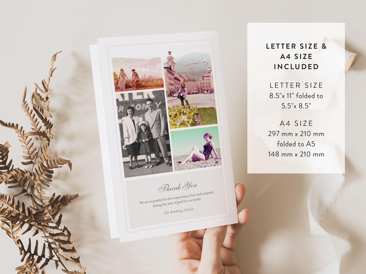 Simple Photo Collage Memorial Program | Canva Template (Folded 8.5x11 in, A4)