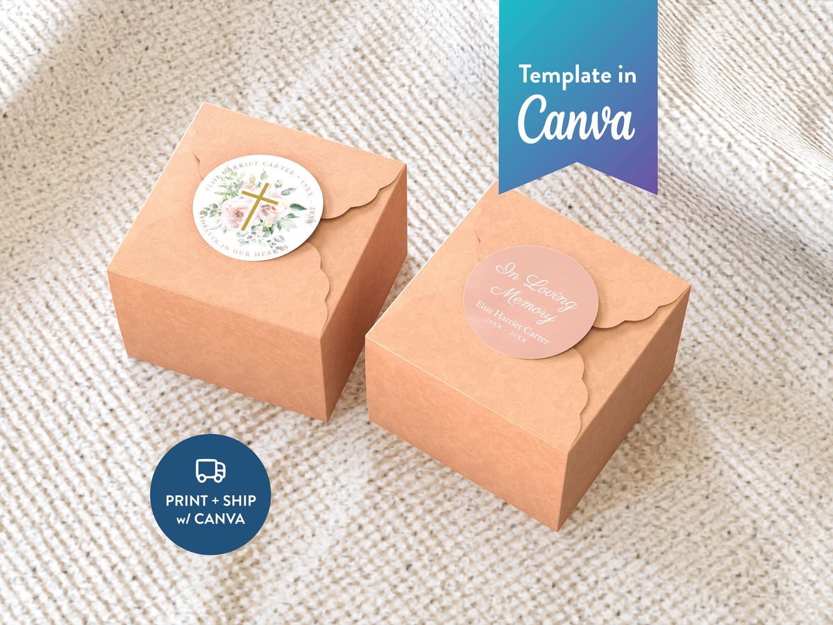 Floral Cross Round Favor Stickers | Canva Template (2x2, 3x3, 4x4 in)