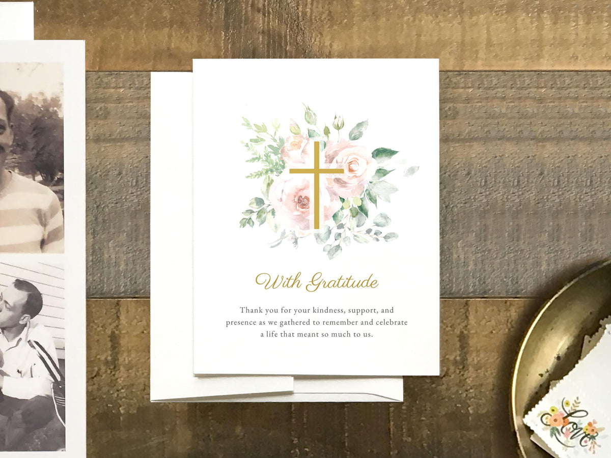 Floral Cross Memorial Thank You | Canva Template (Flat,4.25x5.5 in)