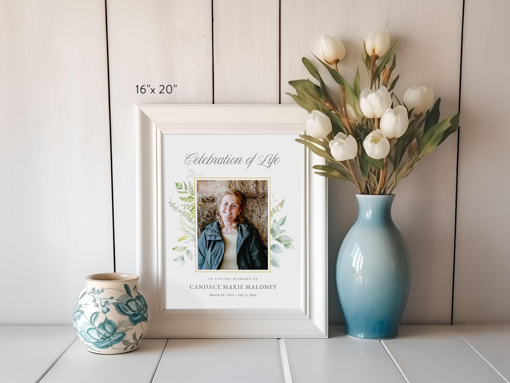 Greenery Cross Large Memorial Welcome Sign | Canva Template (4 Sizes)