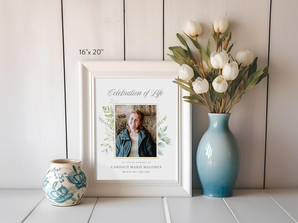 Greenery Cross Large Memorial Welcome Sign | Canva Template (4 Sizes)