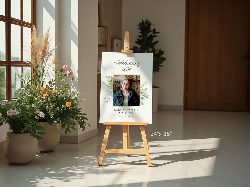 Greenery Cross Large Memorial Welcome Sign | Canva Template (4 Sizes)