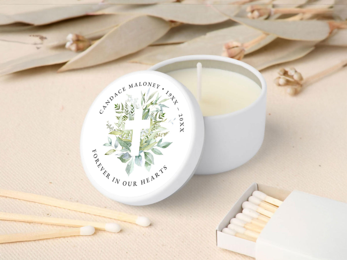 Greenery Cross Round Favor Stickers | Canva Template (2x2, 3x3, 4x4 in)